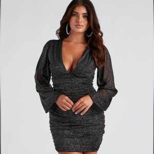 Windsor All About The Glitz Black Sparkly Long Sleeve Dress